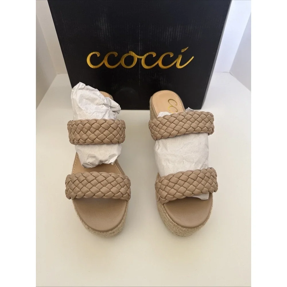 NIB Ccocci Taupe Braided leather platform Everett espadrilles Platform US 10